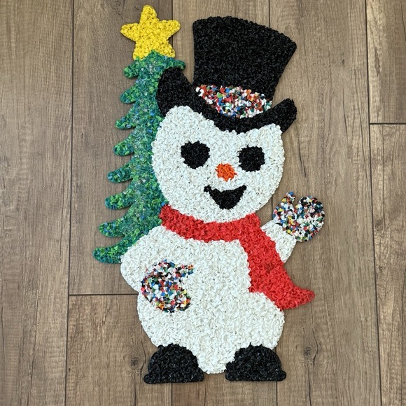 Other - VTG 24" Melted Plastic Popcorn Snowman Christmas Tree Star Wall Decor 1970's EUC